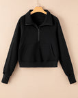 Zip Up Stand Collar Ribbed Thumbhole Sleeve Sweatshirt