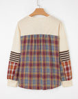 Stripe Plaid Patchwork Waffle Knit Henley Top