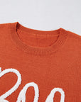 Boo Knitted Pattern Ribbed Edge Sweater