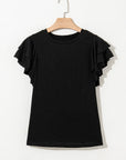 Solid Layered Ruffle Short Sleeve Round Neck Top