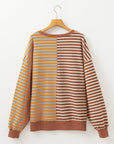 Stripe Colorblock Drop Shoulder Oversized Sweatshirt