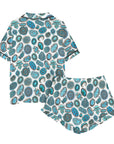 Turquoise Crazy Satin Ruffle Western Pajama Set