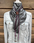 35X35" Solid Silver / Grey Wild Rag / Scarf - Leather Slide and Bolo Tie