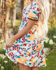 Floral Half Zip Ruffle Mini Dress