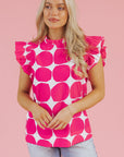 Loretta Bubblegum Pattern Frilled Top