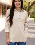 Arianna Waffle Half Button Top.