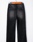 Solid Mineral Wash Raw Hem Flared Jeans