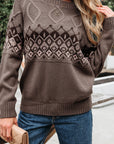 Western Geometric Knit Crew Neck Sweater