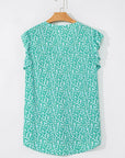 Leopard Ruffle Notched V-Neck Blouse