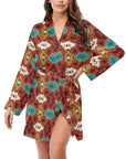 Old Aztec Women's Long Sleeve Belted Satin Feel Dressing Lounge Robe