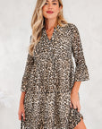 Leopard 3/4 Sleeve V-Neck Dress