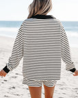 Alivia Stripe Collared Top and Drawstring Shorts Set