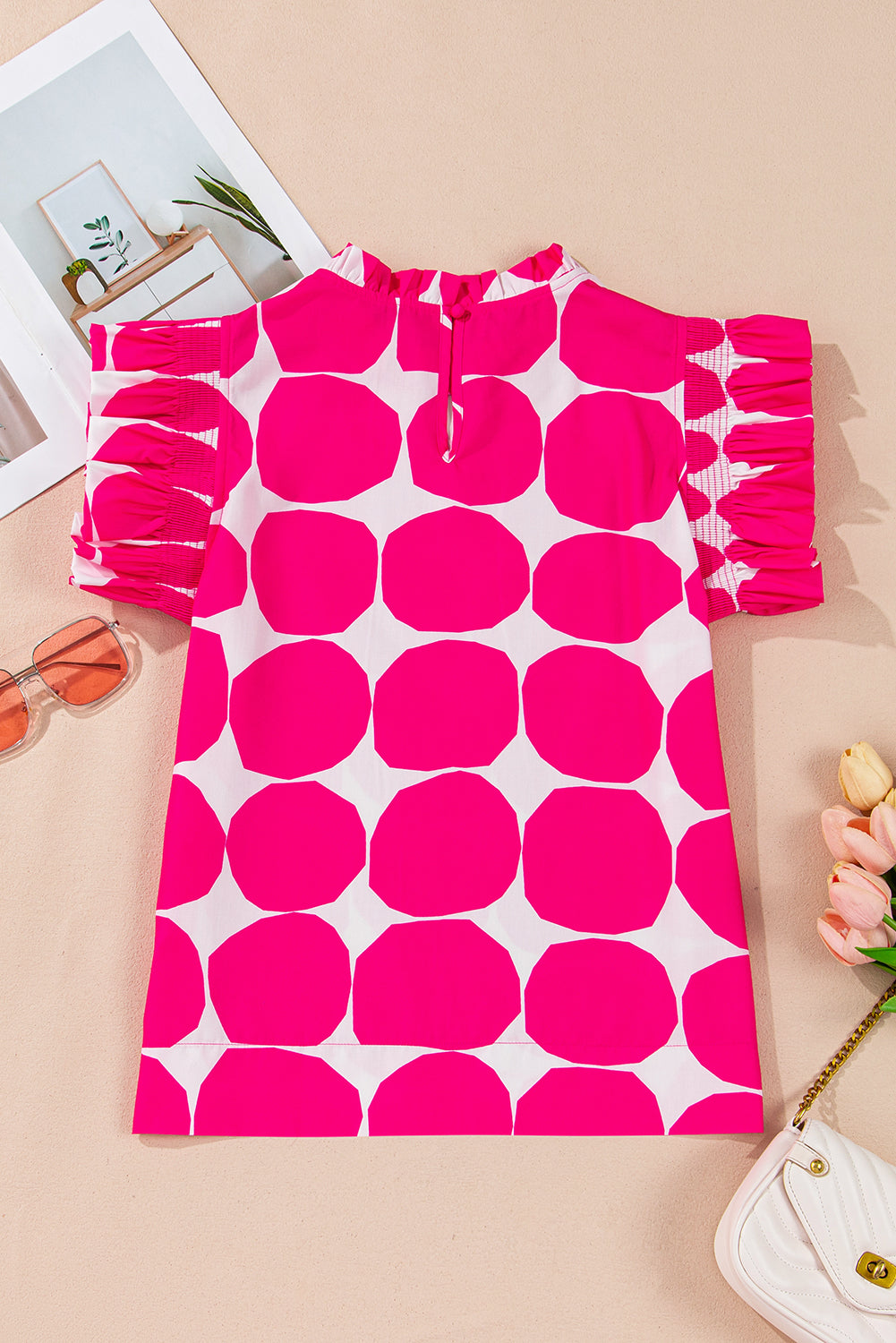 Loretta Bubblegum Pattern Frilled Top