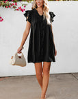 Pearl Ruffle Sleeve V Neck Frilled Shift Dress