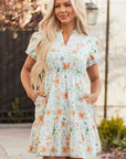 Katharine Floral Shirred High Waist Puff Sleeve Mini Dress