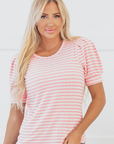 Dylan Stripe Textured Puff Sleeve Top