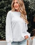Peyton Lace Patchwork Raglan Sleeve Crew Neck Sweatshirt