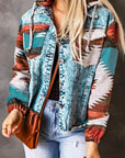 Aztec Denim Patchwork Hooded Jacket