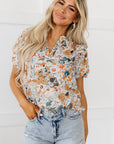 Milena Split V Neck Puff Sleeve Flower Print Blouse
