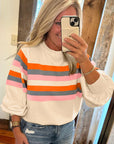 Stripe Puff Sleeve Pullover Sweatshirt