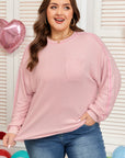 Plus Size Solid Ribbed Reverse Seam Chest Pocket Top