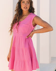 Averie Waffle Textured Button Round NeckDress