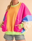 Orchid Petal Colorblock Patchwork Drop Shoulder Top