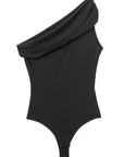 Solid Pleated One Shoulder Bodysuit
