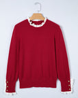 Lace Trim Patchwork Buttoned Cuff Sweater