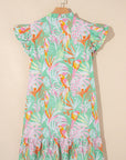 Abstract Floral Ruffle Buttoned Dress