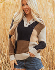 Paige Cable Knit Sleeve Buttons Collared Sweater