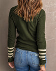 Sophie Striped Sleeve Plain Knit Sweater