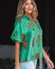 Penelope Floral Buttoned V Neck Short Sleeve Blouse