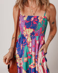 Floral Shirred Spaghetti Strap Maxi Dress