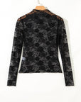 Myla Sheer Floral Lace Mesh Mock Neck Long Sleeve Top