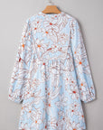 Floral Tie Neck Long Sleeve Mini Dress
