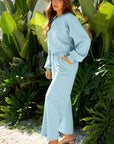 Solid Puff Sleeve Top and Drawstring Pants Set
