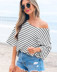 Lilia Stripe Half Sleeve Scoop Neck Loose Top