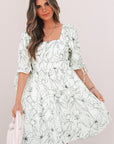 Ariya Floral Shirred Back Puff Sleeve Dress