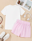MAMA Printed Tee and Plaid Shorts Lounge Set