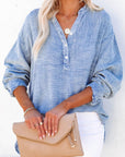 Naomi Crinkle Textured Loose Henley Top