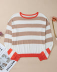 Stripe Colorblock Crewneck Drop Shoulder Sweater