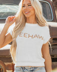 YEEHAW Stitch Edge Crew Neck Sweater Top