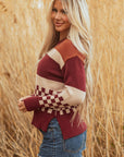 Checker Colorblock Knitted Drop Shoulder Sweater