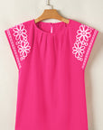 Floral Embroidered Pleated Blouse