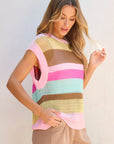 Jamie Stripe Crochet Cap Sleeve Loose Fit Sweater Top