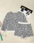 Plus Size Leopard Pullover and Shorts Set