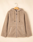 Solid Fleece Zip-Up Drawstring Pocketed Hooded Jacket