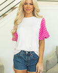 Aleena Contrast Tweed Puff Sleeve Top