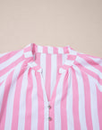 Stripe Puff Sleeve Buttoned V-Neck Blouse